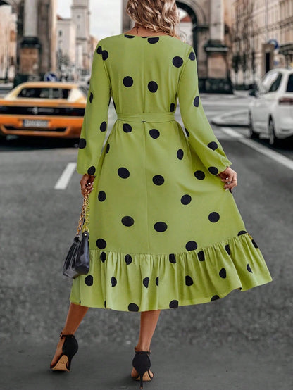 Shein Polka Dot Long Sleeve Dress – kiwi 🥝