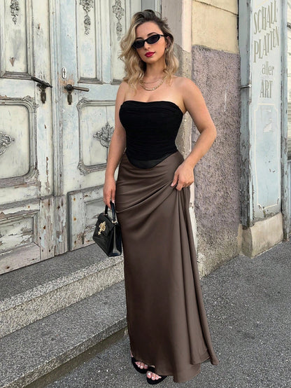 THE COCOA HIGH-WAIST SATIN MAXI SKIRT