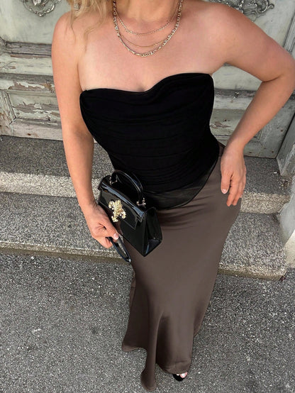 THE COCOA HIGH-WAIST SATIN MAXI SKIRT