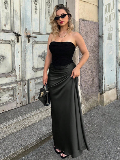 THE ELEGANT HIGH-WAIST SATIN MAXI SKIRT