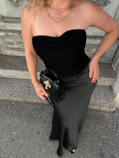 THE ELEGANT HIGH-WAIST SATIN MAXI SKIRT
