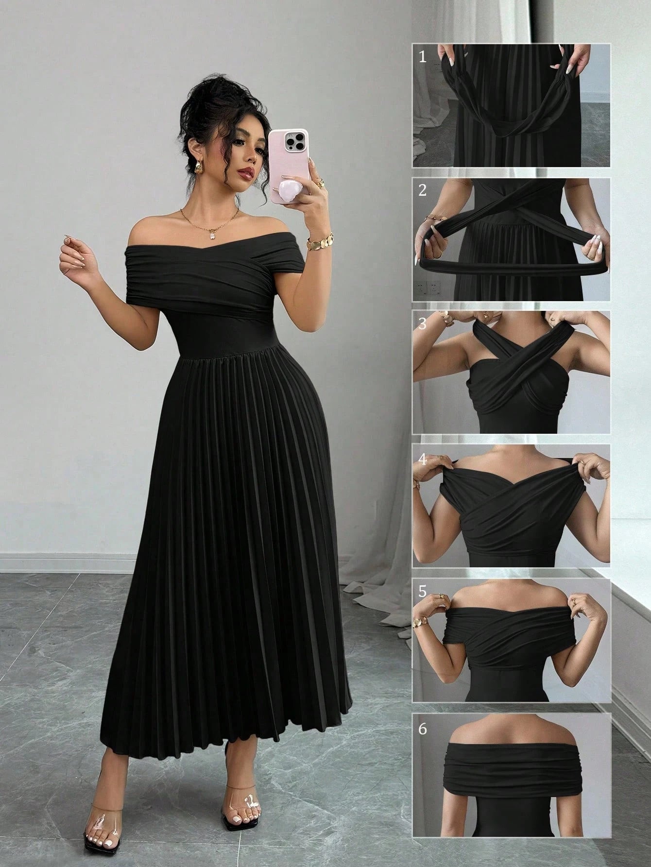 THE NOIR INFINITE DRAPE PLEATED DRESS
