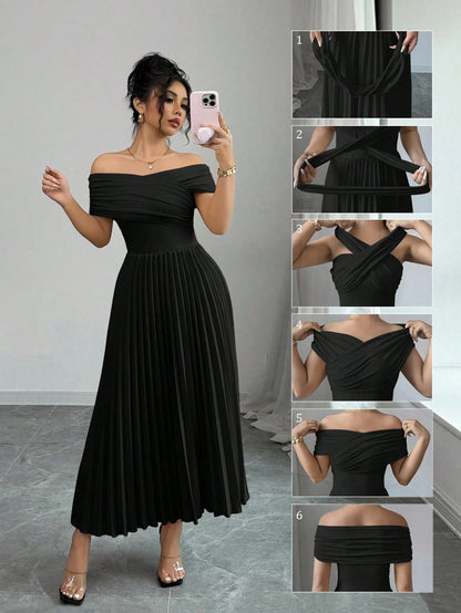 THE NOIR INFINITE DRAPE PLEATED DRESS