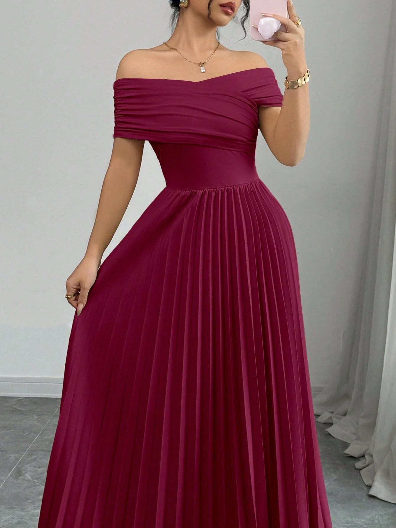 THE BORDEAUX INFINITE DRAPE PLEATED DRESS