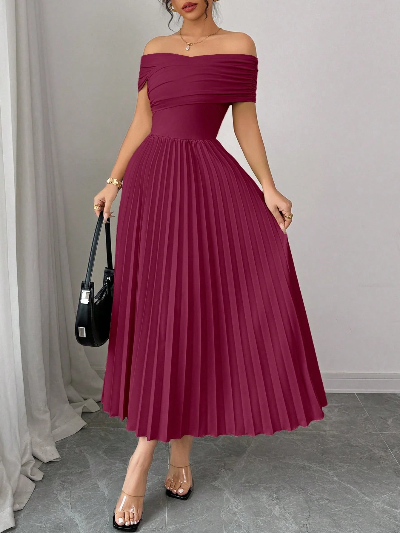 THE BORDEAUX INFINITE DRAPE PLEATED DRESS