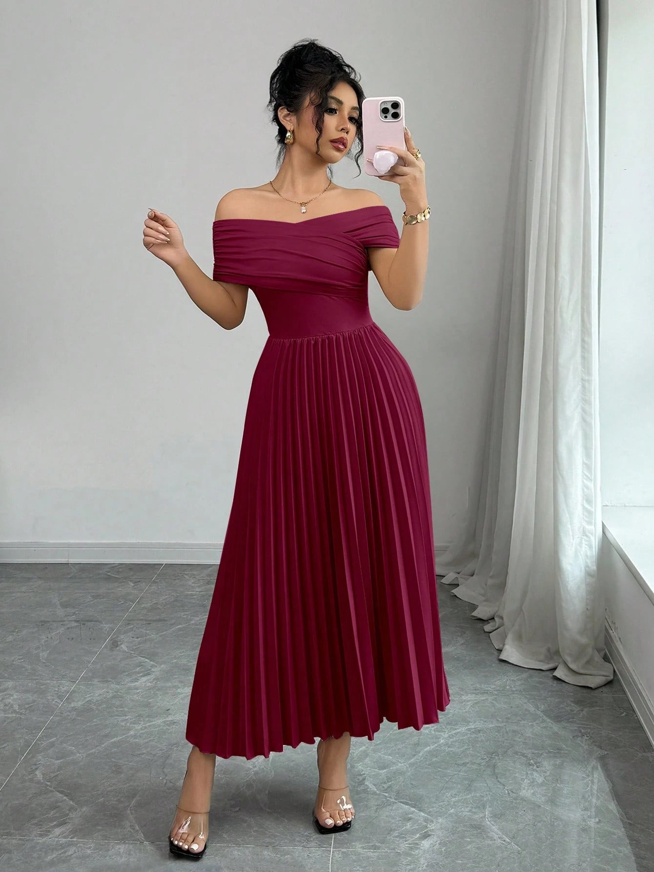 THE BORDEAUX INFINITE DRAPE PLEATED DRESS