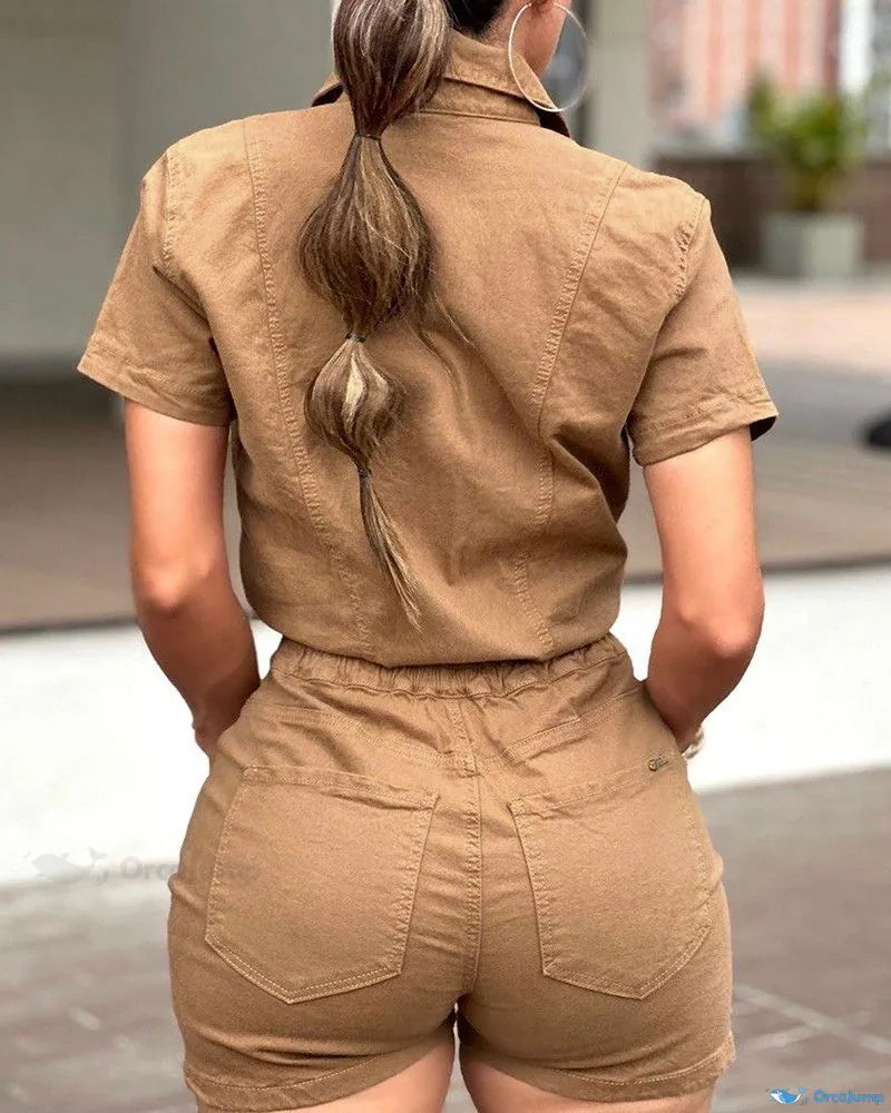 Stylish Buttoned Cargo Shirt & Drawstring Shorts Set