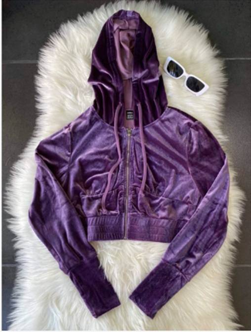 SHEIN Elastic Wide Hem Zipper Up Drawstring Hooded Velvet Jacket - ZEBrand