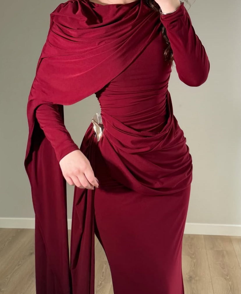 THE BORDEAUX ROYALE DRAPED LYCRA GOWN
