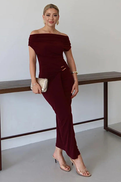 THE ROYAL PLEATED MAXI GOWN - Wine