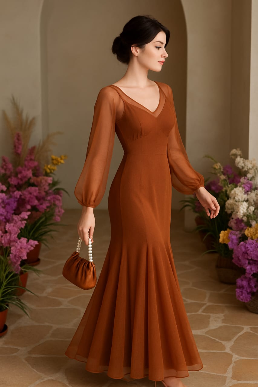 SHEIN DAZY Chiffon Lantern Sleeve Maxi Dress