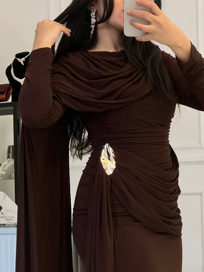 THE CHOCOLATE ROYALE DRAPED LYCRA GOWN