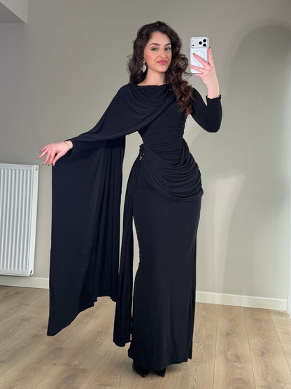 THE NOIR ROYALE DRAPED LYCRA GOWN