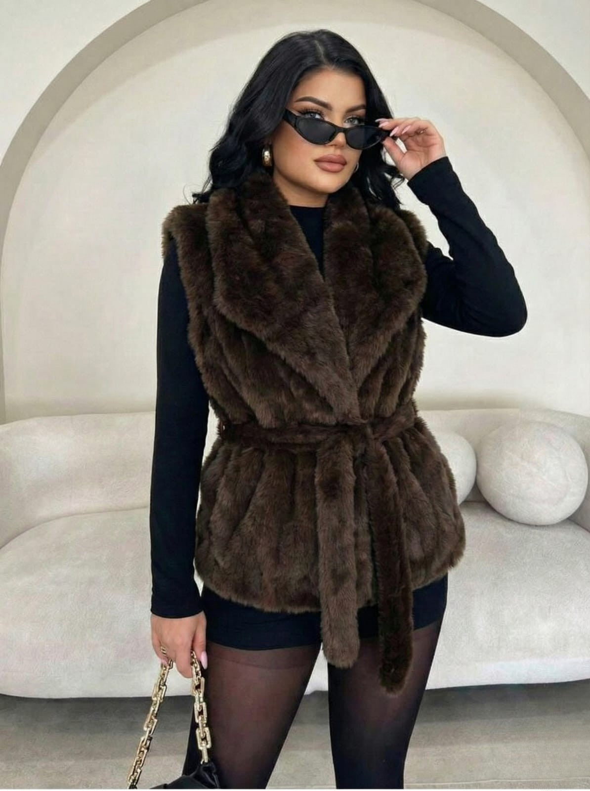 Turkish Faux Fur Belted Vest