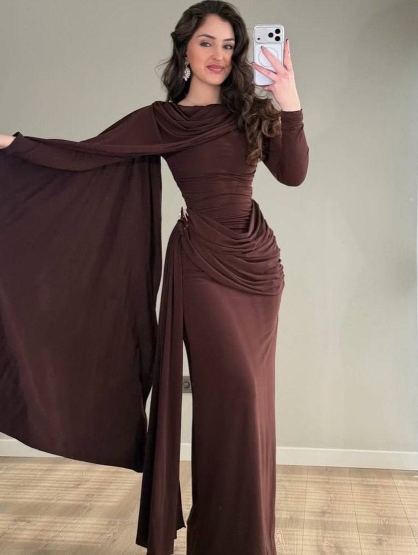 THE CHOCOLATE ROYALE DRAPED LYCRA GOWN