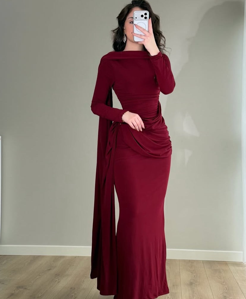 THE BORDEAUX ROYALE DRAPED LYCRA GOWN