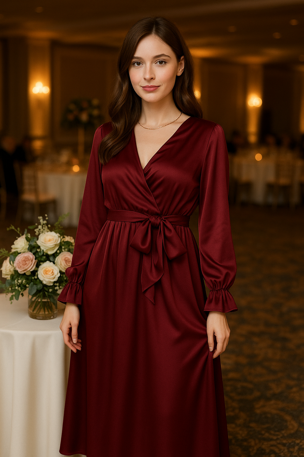 SHEIN Privé Surplice Neck Flounce Sleeve Belted Dress - ZEBrand
