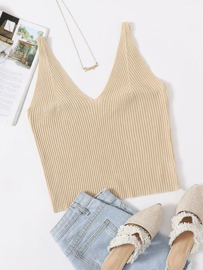 SHEIN Flirla Ribbed V-Neck Crop Top