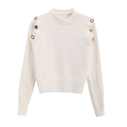 SHEIN Buttoned Cold Shoulder Knit Sweater