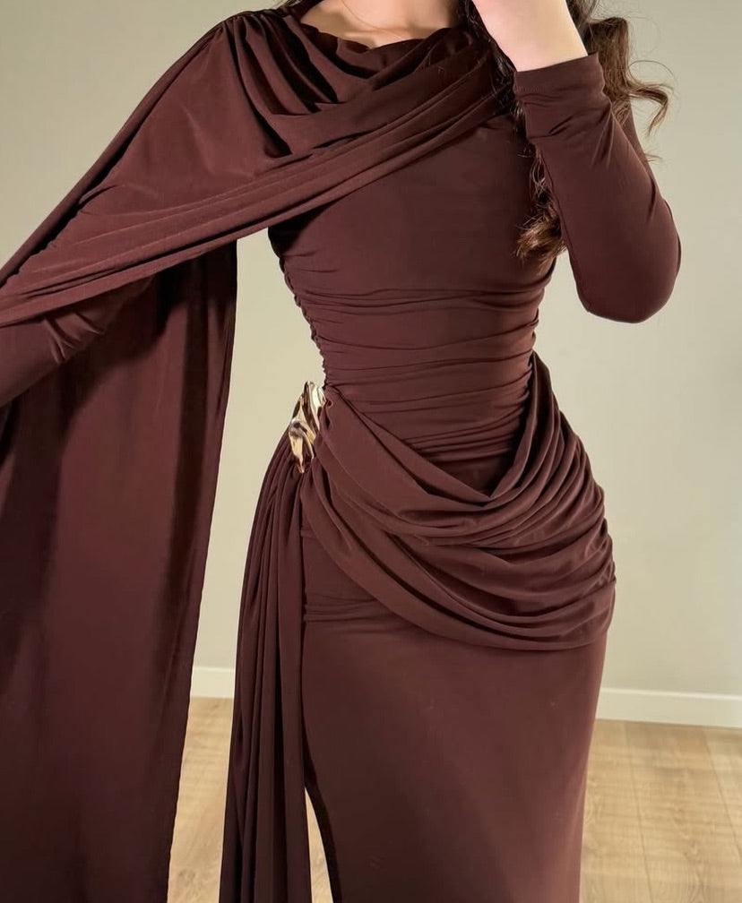 THE CHOCOLATE ROYALE DRAPED LYCRA GOWN