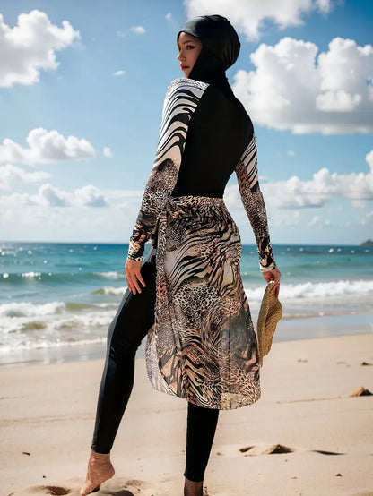 SHEIN Leopard‑Print Full‑Coverage Burkini with Hijab
