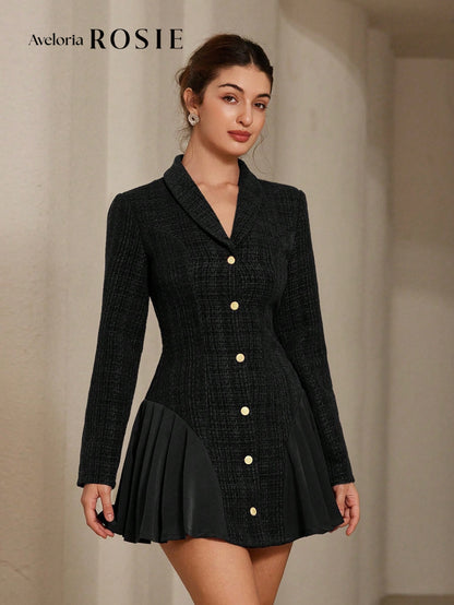 Aveloria Rosie Tweed & Chiffon Fit and Flare Mini Dress