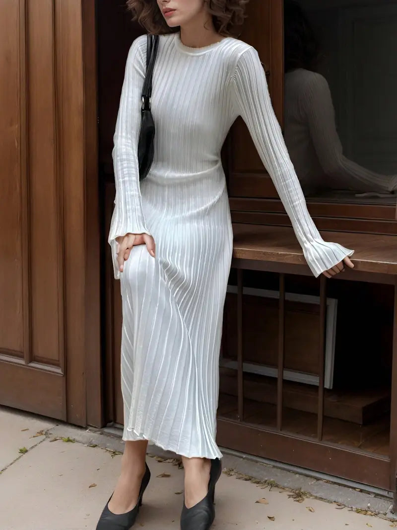 SHEIN Elegant Ribbed Long Sleeve Bodycon Dress – Off White
