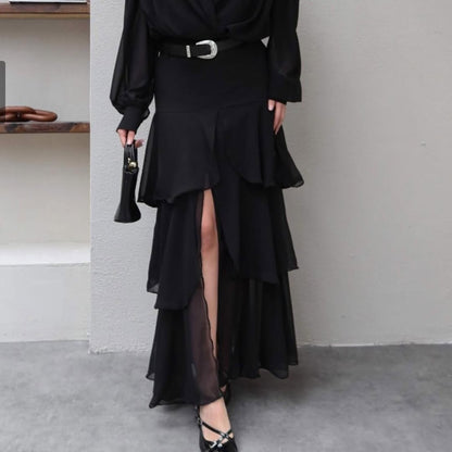 The Airy Chiffon Midi Skirt with Side Slit