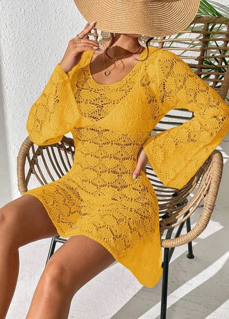 SHEIN Open Back Crochet Beach Dress – Yellow