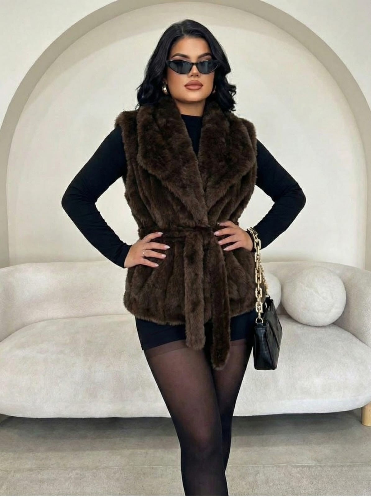 Turkish Faux Fur Belted Vest