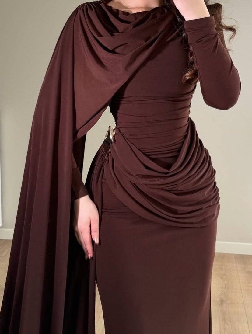THE CHOCOLATE ROYALE DRAPED LYCRA GOWN