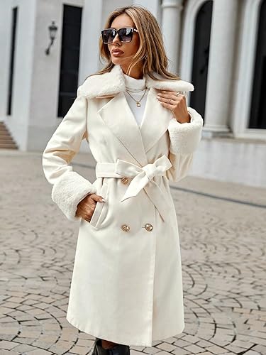 SHEIN Clasi Faux Fur Collar Belted Knit Coat