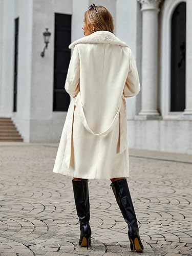 SHEIN Clasi Faux Fur Collar Belted Knit Coat