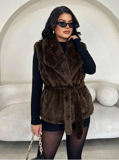 Turkish Faux Fur Belted Vest
