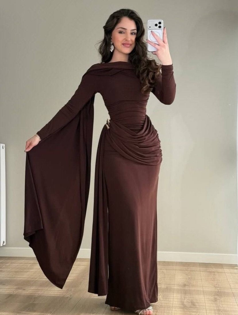 THE CHOCOLATE ROYALE DRAPED LYCRA GOWN