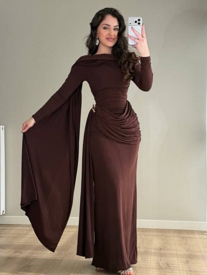 THE CHOCOLATE ROYALE DRAPED LYCRA GOWN
