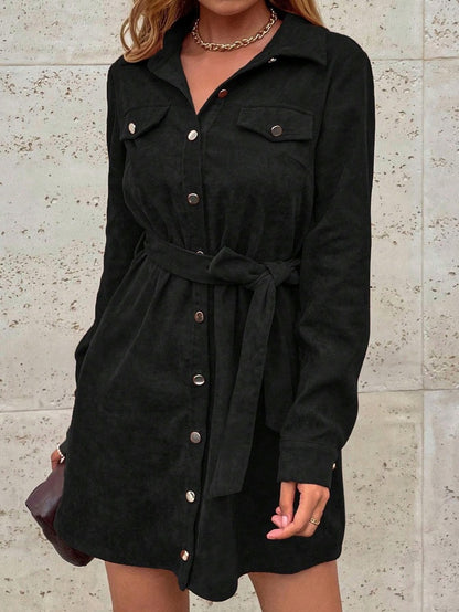 EMERY ROSE Waist Tie Long Sleeve Dress