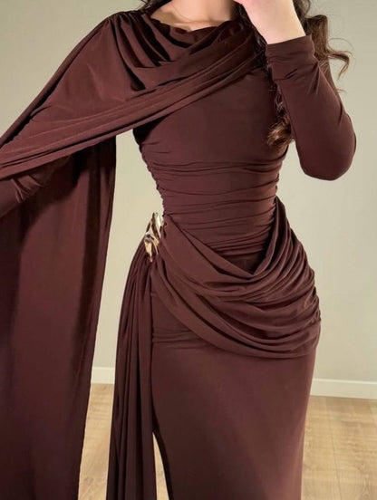 THE CHOCOLATE ROYALE DRAPED LYCRA GOWN