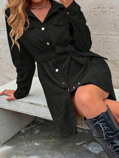 EMERY ROSE Waist Tie Long Sleeve Dress