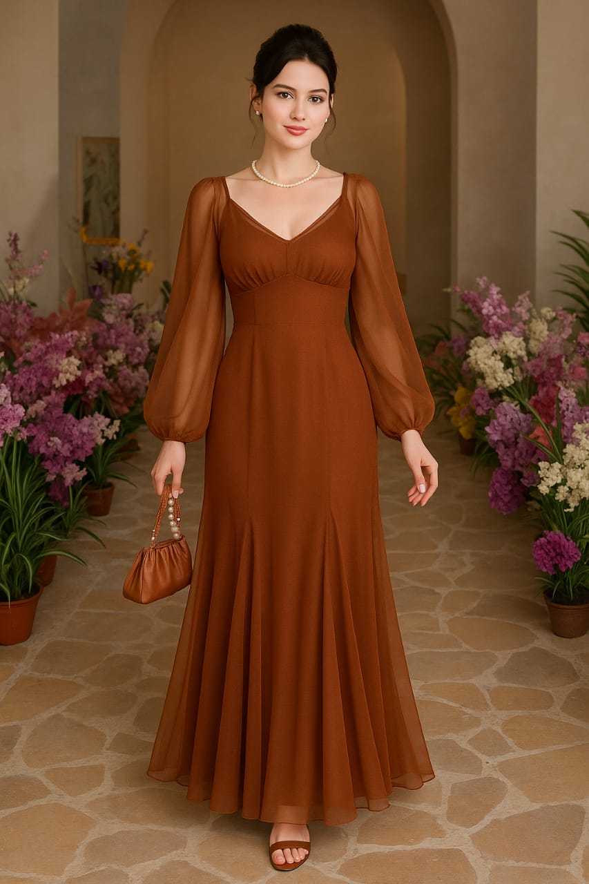 SHEIN DAZY Chiffon Lantern Sleeve Maxi Dress