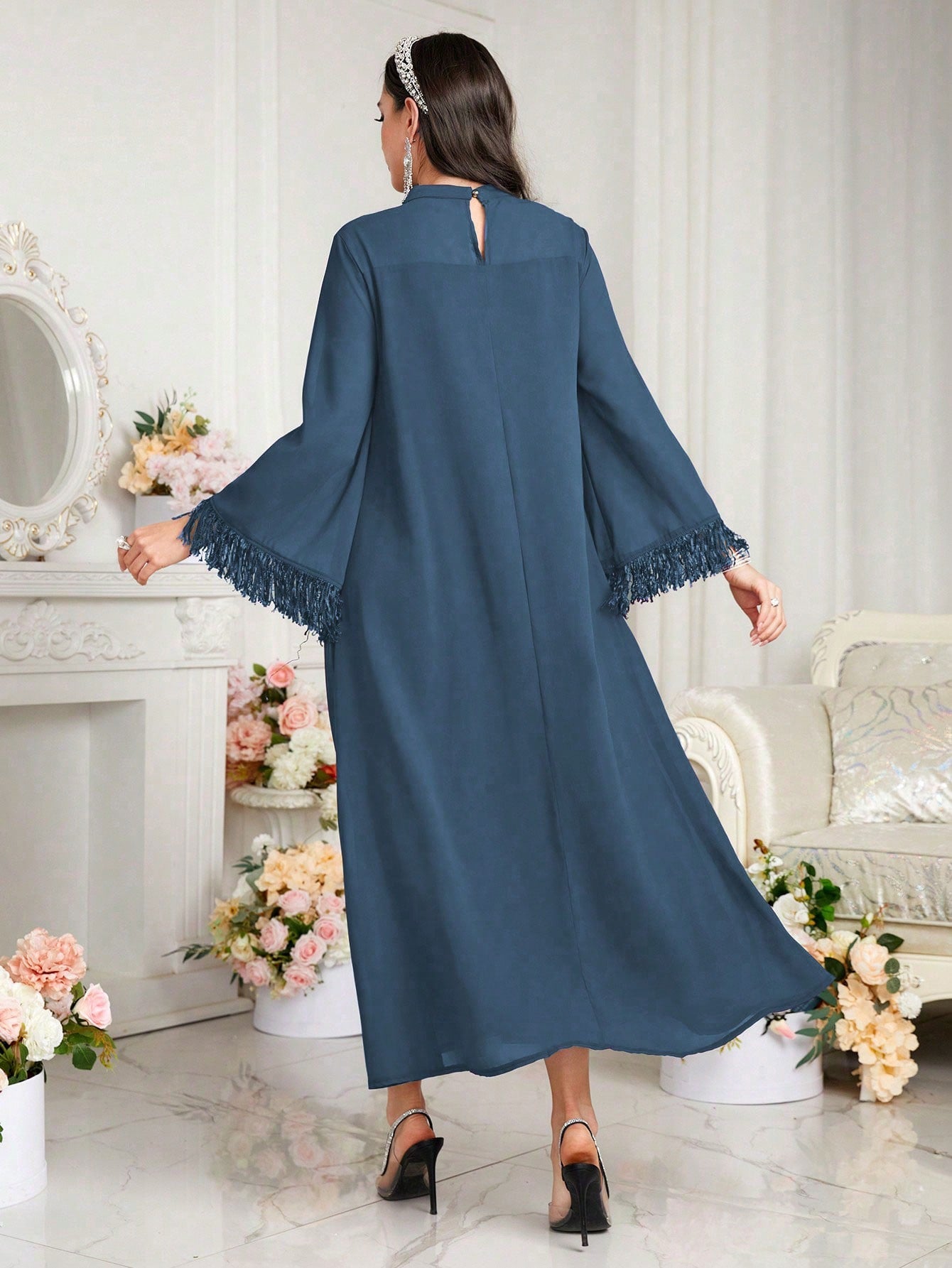 Shein Elegant Fringe Hem Dress – Long Sleeve