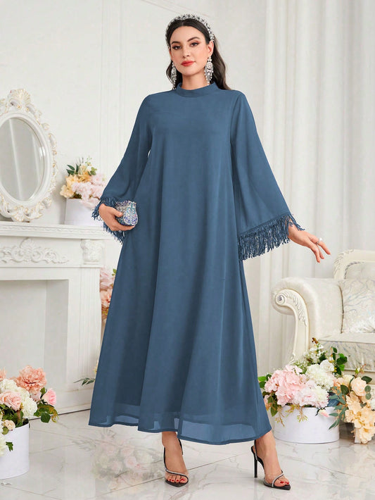 Shein Elegant Fringe Hem Dress – Long Sleeve
