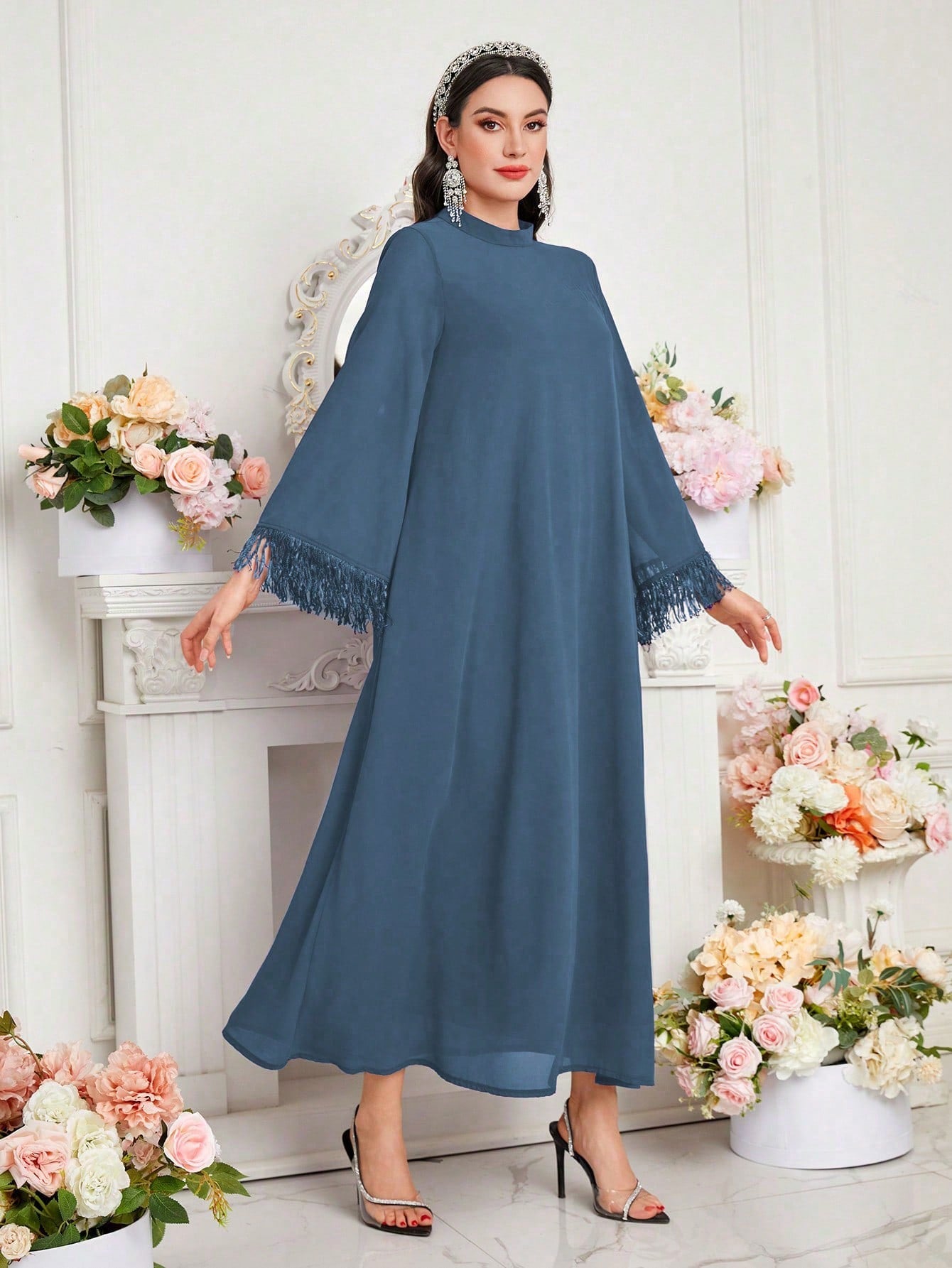 Shein Elegant Fringe Hem Dress – Long Sleeve