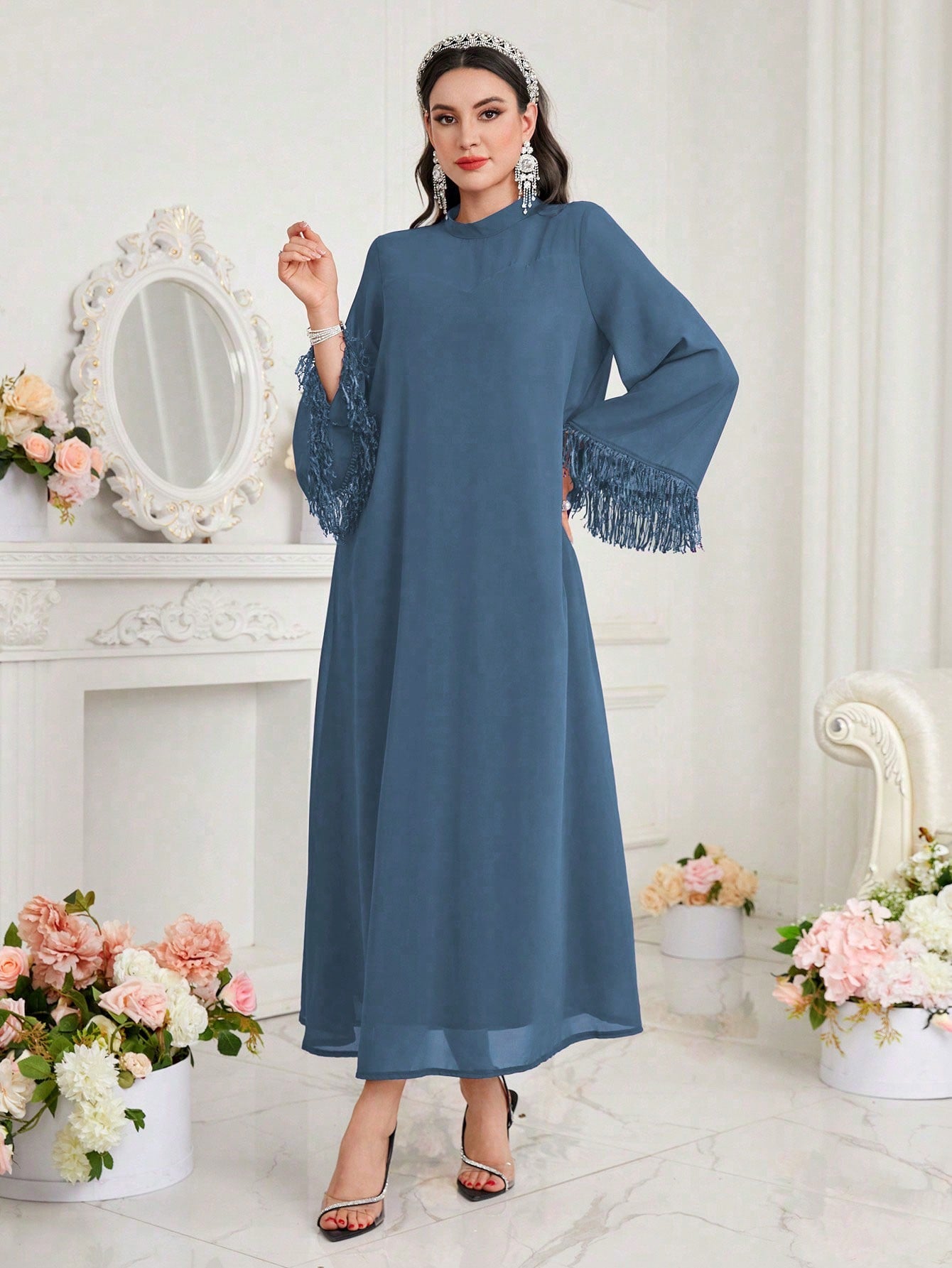 Shein Elegant Fringe Hem Dress – Long Sleeve