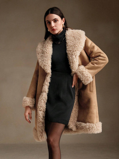Anewsta Fur Trim Tailored Mid-Length Jacket