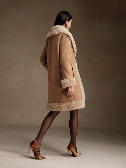 Anewsta Fur Trim Tailored Mid-Length Jacket