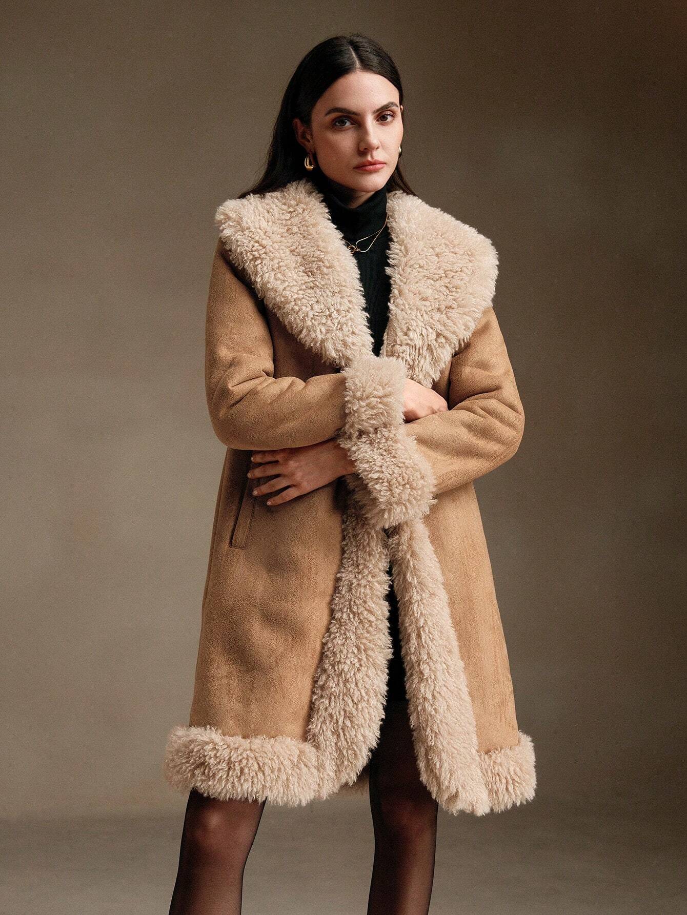 Anewsta Fur Trim Tailored Mid-Length Jacket