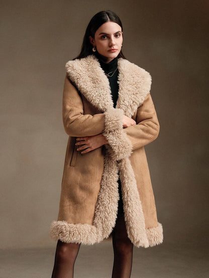 Anewsta Fur Trim Tailored Mid-Length Jacket