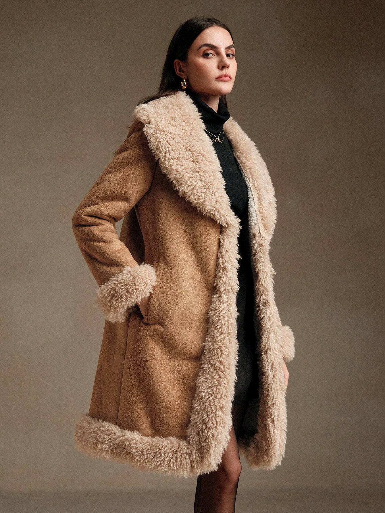 Anewsta Fur Trim Tailored Mid-Length Jacket