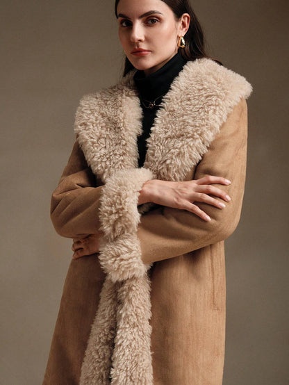 Anewsta Fur Trim Tailored Mid-Length Jacket